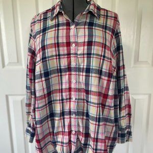 Lands' End Flannel Boyfriend Fit Long Sleeve Button-up Shirt, 2X